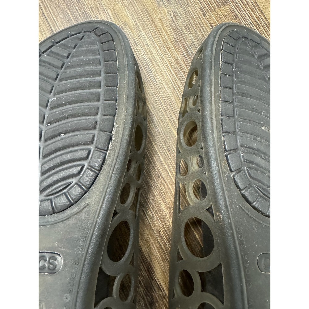 Crocs Adrina Peep Toe Flats Womens Size 9 Black Smoke Cutout Jelly Shoes - Picture 7 of 15